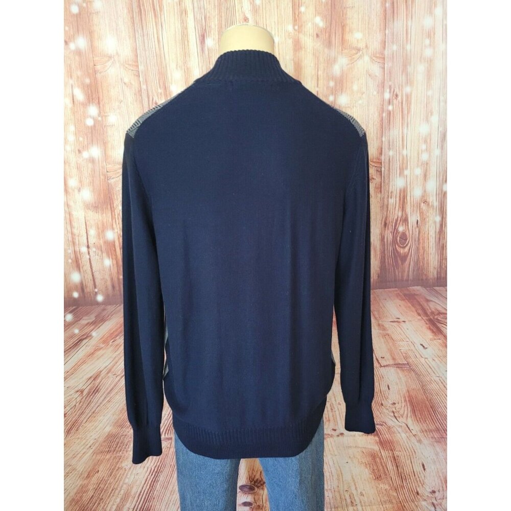 Sean John Men Sweater Full Zip Cardigan Navy Blue Gray Long Sleeve Size L - Picture 7 of 12